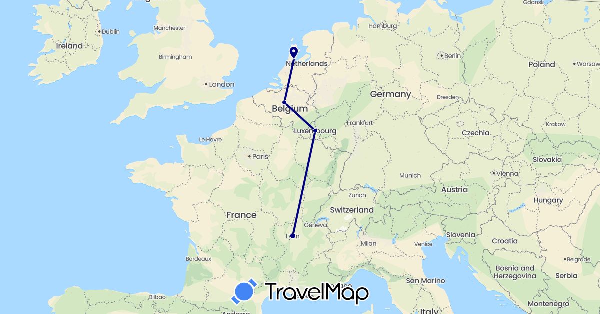 TravelMap itinerary: driving in Belgium, France, Luxembourg, Netherlands (Europe)